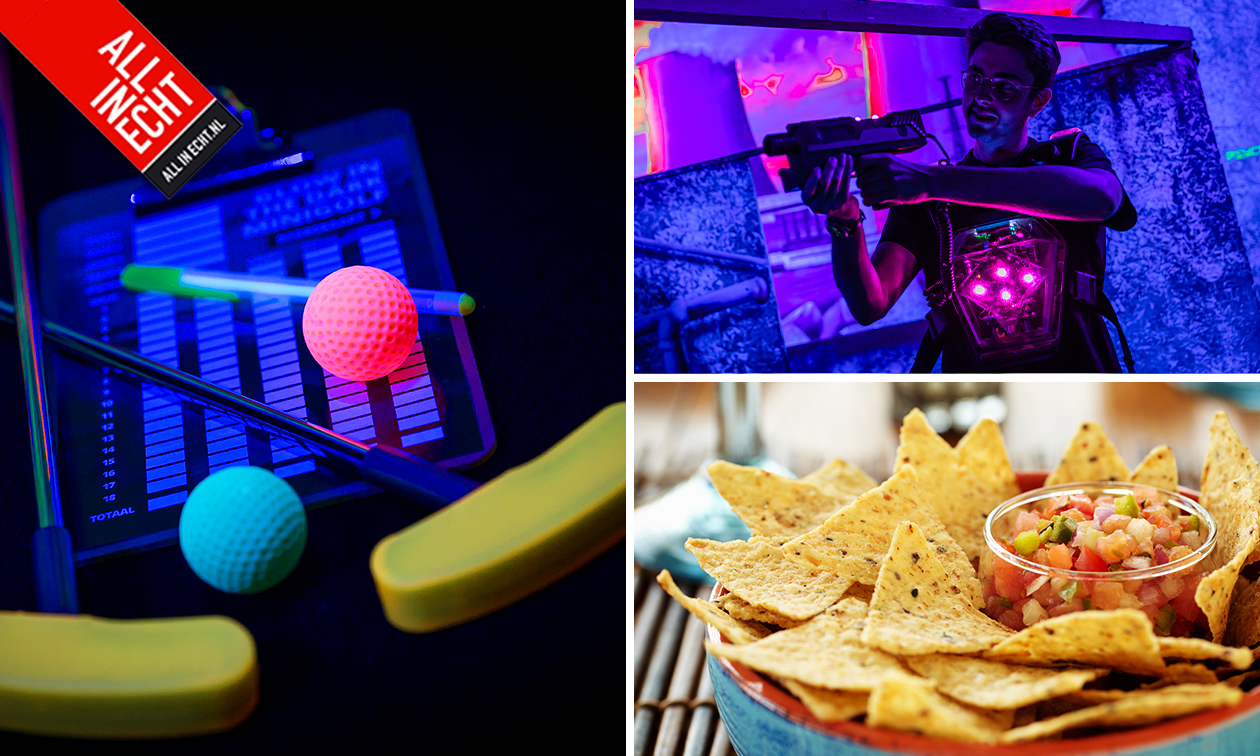 Glow in the Dark Minigolf + tortillachips of 2 rondes lasergamen bij All In Echt