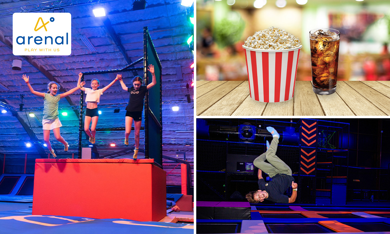 Toegang trampolinepark (120 minuten) + popcorn + drankje