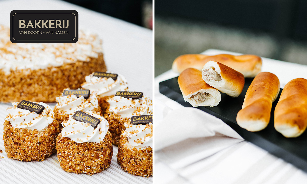 4 nougatinegebakjes + 5 worstenbroodjes voor afhaal bij Bakkerij van Doorn-van Namen
