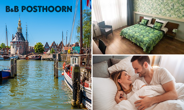 Overnachting voor 2 + ontbijt + bubbels in hartje Hoorn