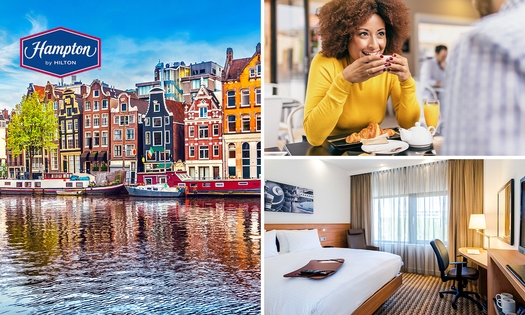 Overnachting voor 2 + ontbijt + late check-out bij Hampton by Hilton Amsterdam Airport Schiphol