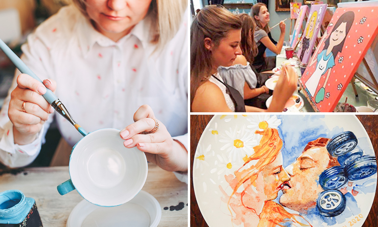 Workshop schilderen, glas of porselein schilderen of boetseren (2 uur) + warme drank + lekkernij