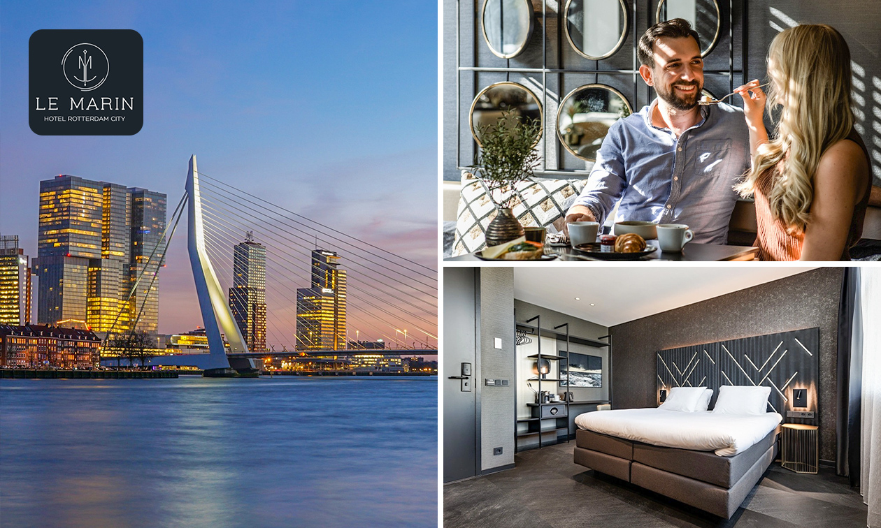 Luxe overnachting voor 2 + ontbijt + cava in Rotterdam