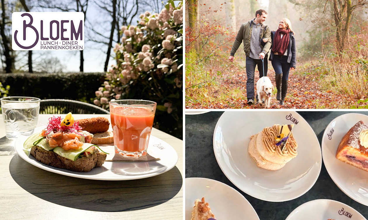 Wandelarrangement incl. warme drank, gebak en lunch bij restaurant Bloem Wandelarrangement incl. warme drank, gebak en lunch bij restaurant Bloem
