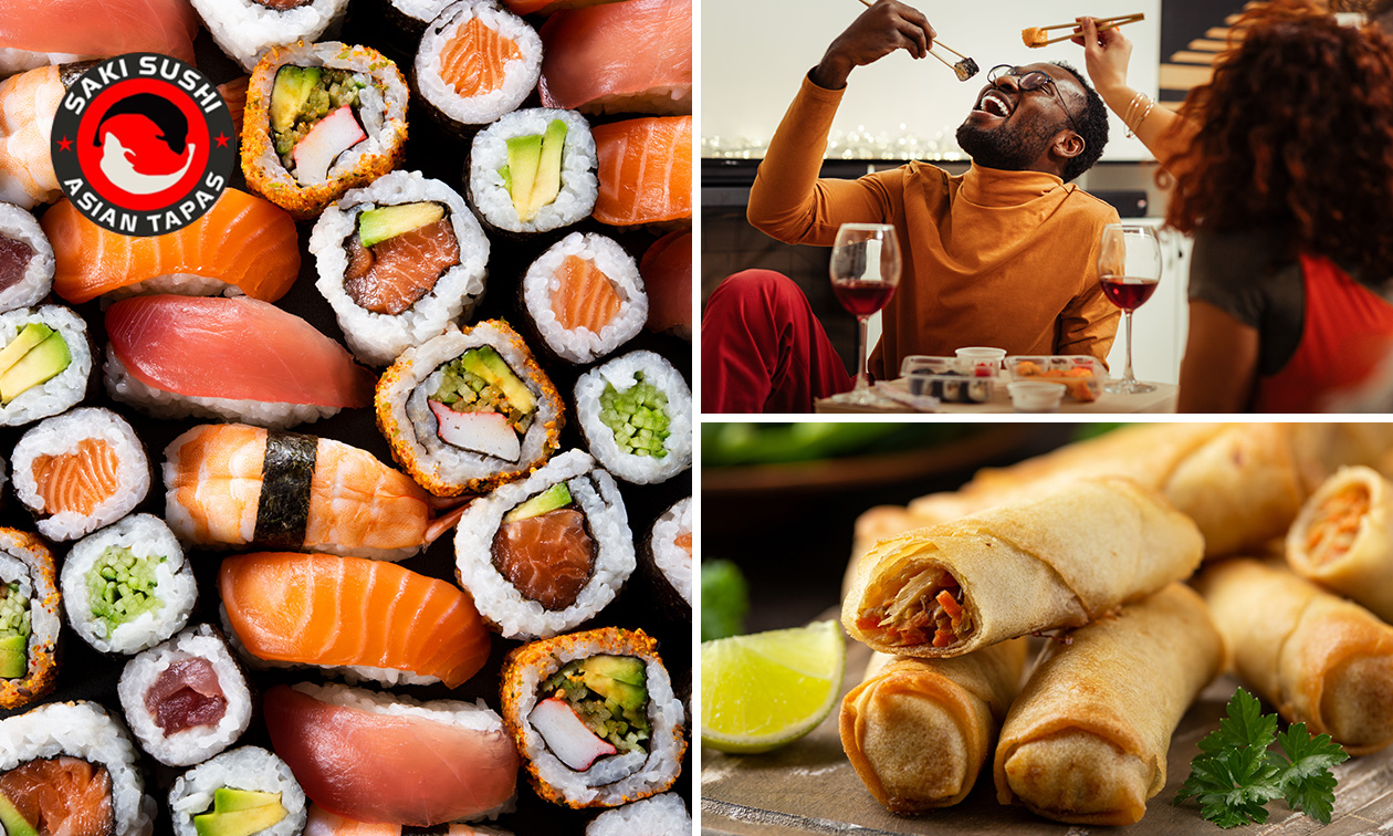 Sushibox (42 stuks) + wakame + loempia (8 stuks) voor afhaal