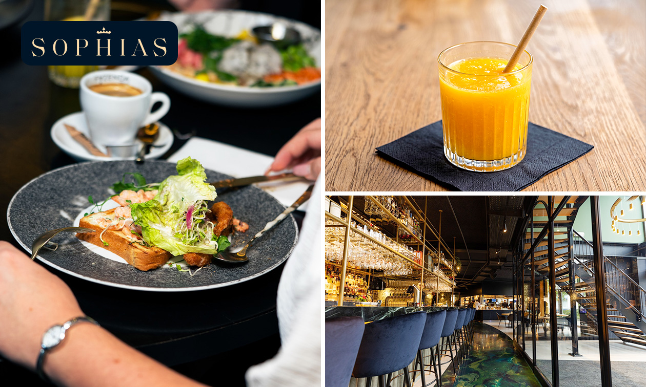 Keuzelunch + warme drank + verse jus d'orange bij Sophias