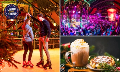 Eintritt Winter Fever Arena + 2 Stunden Rollschuhlaufen + heiße Schokolade und warme Waffel